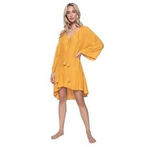 NWT PQ SWIM Haven Angelica Sequined Mini Dress Coverup in Mustard Yellow